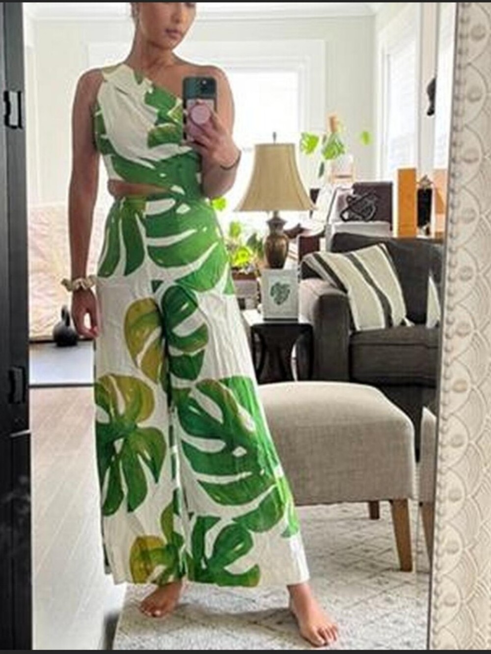 Farm Rio Monstera Leaf Print Wide-Leg Jumpsuit Size large